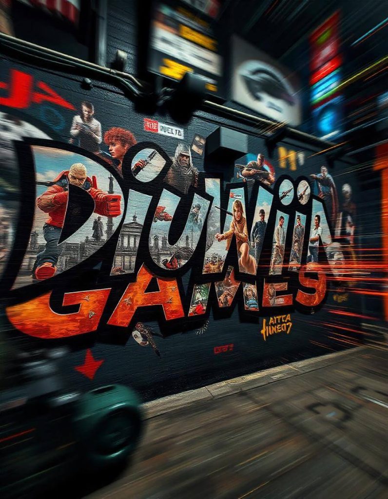 Diuwin App Games Graffiti Wall Art with different types of game genres