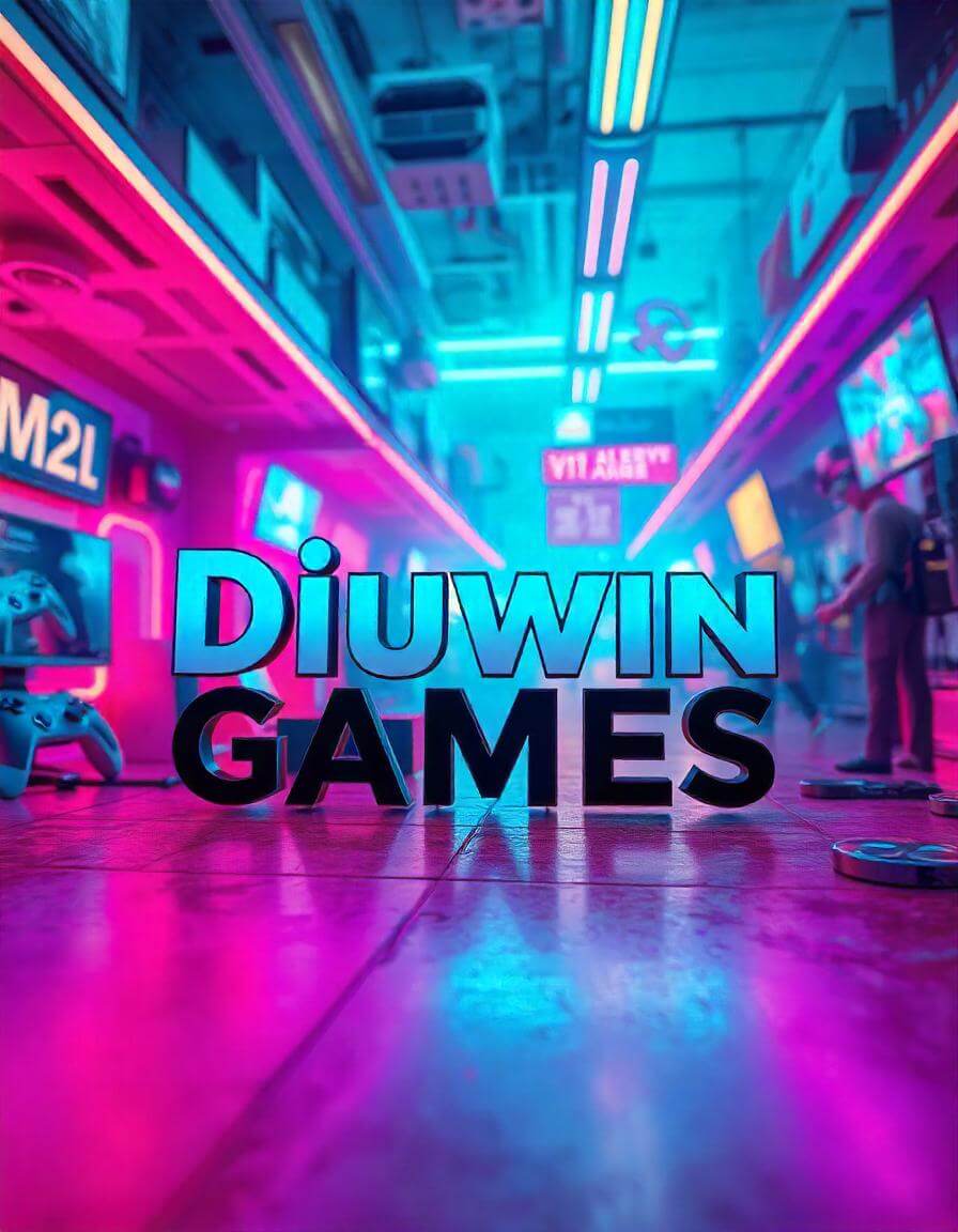 Diuwin App Games in a virtual world with neon lights